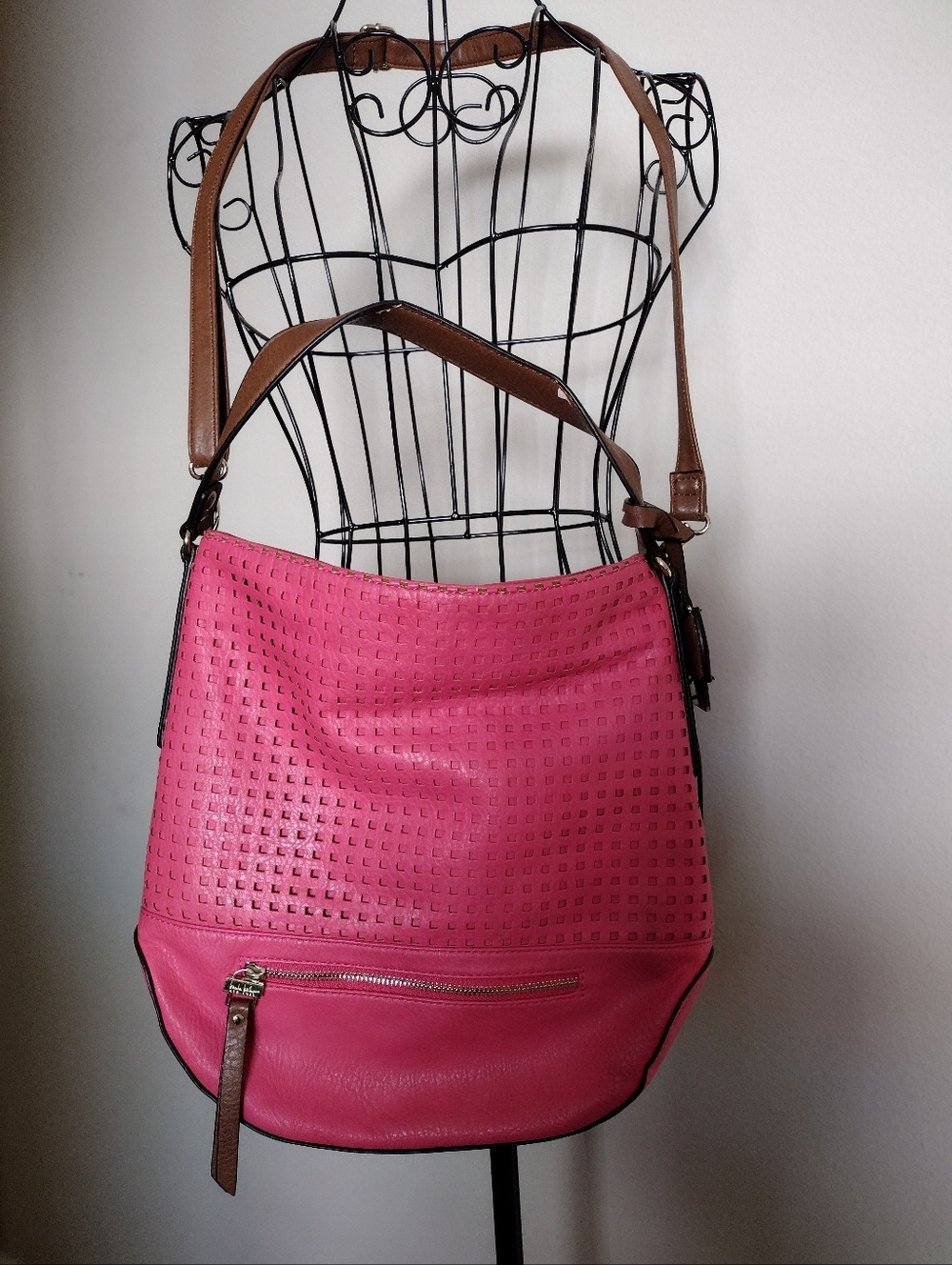 Vintage Brown-strap Pink Nicole Miller New York Crossbody Women's  Bag Pink